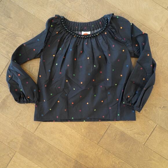 FARM Rio Black Dots Blouse size XS with beaded neckline Cotton Silk Blend - Picture 2 of 10